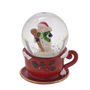 BOLA AGUA NATALINA EM RESINA E VIDRO BONECO DE NEVE 10cm