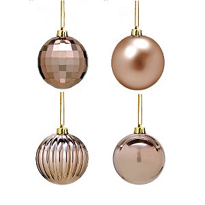 CONJ 37 BOLAS NATALINAS  EM PLASTICO BRONZE - 7,5CM