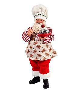 ESCULTURA PAPAI NOEL COZINHEIRO COM BOLO E AVENTAL 28CM