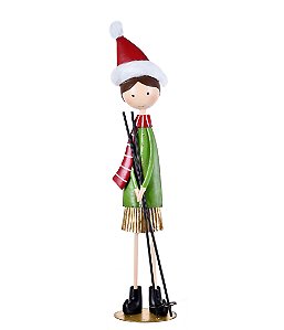 ESCULTURA DECOR NATALINA MENINA COM CACHECOL E GORRO 59CM