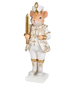 ESCULTURA NATALINO CAMUNDONGO C ESPADA E ROUPA DOURADA 25CM