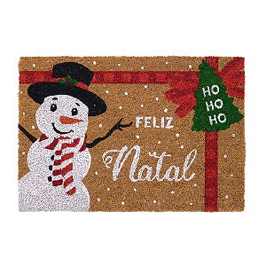 CAPACHO FELIZ NATAL BONECO DE NEVE EM FIBRA DE COCO 60X40CM