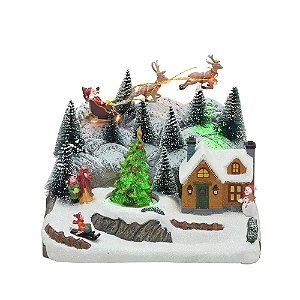 VILA NATALINA LUZ SOM MOV NOEL COM RENAS 22X19,5CM