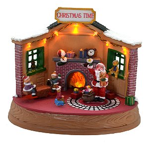 CIDADE NATALINA SOM LUZ MOV EM RESINA SALA DO NOEL C LAREIRA