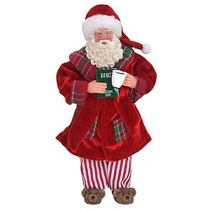 PAPAI NOEL DECORATIVO  DE ROUPAO TOMANDO CAFE - 28cm