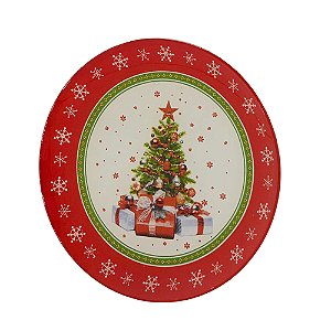 PRATO NATALINO RASO EM VIDRO COM ARVORE DE NATAL 25cm