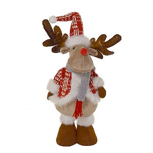 RENA NATALINA COM CASACO E CHAPEU VM E BR - 40CM