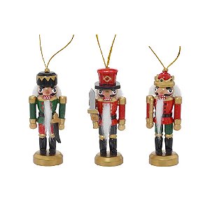 JOGO 3 SOLDADOS QUEBRA NOZES NATALINO EM MADEIRA - 8,5cm