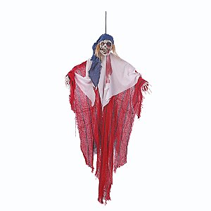 CAVEIRA PIRATA HECTOR VERMELHO E AZUL 95CM