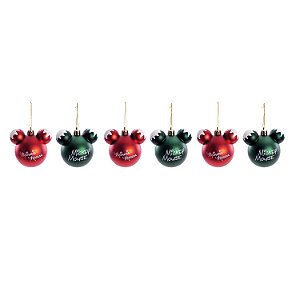 JOGO 6 BOLAS NATALINAS VRD E VRM MICKEY MINNIE DISNEY 6CM