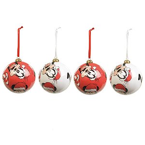 JOGO 4 BOLAS NATALINAS MICKEY PATETA E PLUTO 8CM DISNEY