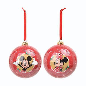 JG 2 BOLAS NATALINAS MICKEY E MINNIE COM BENGALA 12CM DISNEY
