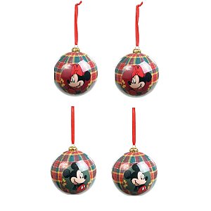 JG 4 BOLAS NATALINAS MICKEY E MINNIE MOUSE XADREZ 8CM DISNEY