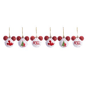 JOGO 6 BOLAS NATALINAS MICKEY GLITTER VERMELHO 6CM DISNEY