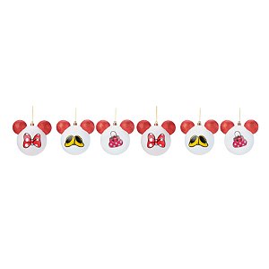 JOGO 6 BOLAS LACO SAPATO BOLSA VERM BRANCO MINNIE 6CM DISNEY