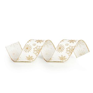 FITA ARAMADA NATALINA ARABESCO BRANCO E DOURADO 9,14M