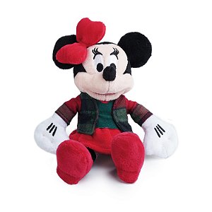 PELUCIA NATALINA MINNIE COM ROUPA XADREZ E LACO 32CM DISNEY