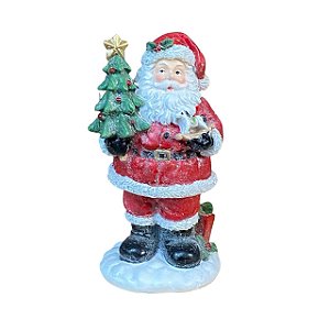 ESCULTURA PAPAI NOEL EM RESINA C ANIMAIS E PRESENTES 18CM