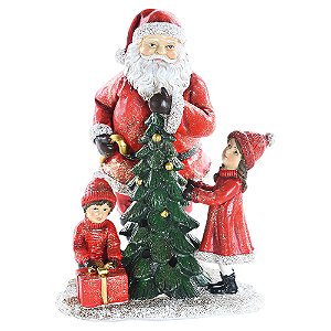 ESCULTURA PAPAI NOEL DECOR COM CRIANCAS EM RESINA 20CM