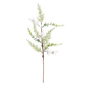GALHO DECORATIVO NATALINO NEVADO FOLHAS E PINHAS 60CM