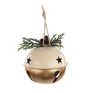 ENFEITE GUIZO NATALINO EM METAL DOURADO E MARROM 8CM