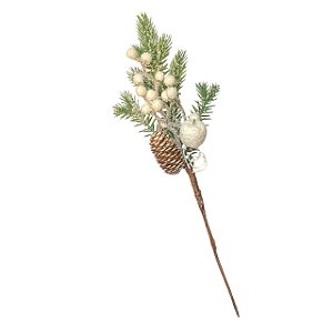 GALHO NATALINO C/FOLHAS FRUTAS E PINHAS COM NEVE BRANCA 40CM