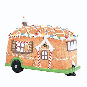 ESCULTURA TRAILER NATALINO DECOR  DE BISCOITO EM RESINA 22CM