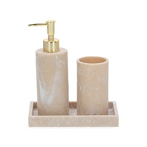KIT POLIRESINA PARA BANHEIRO 3 PCS OFF WHITE E DOURADO MART