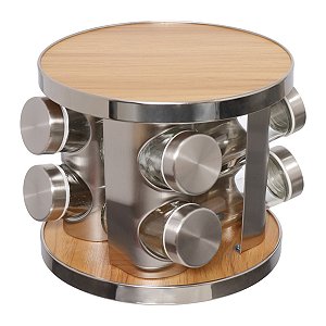 PORTA CONDIMENTOS WOOD 8 PEÇAS SUPORTE GIRATORIO HAUSKRAFT