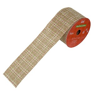 FITA ARAMADA XADREZ C/ COSTURA BEGE E VERMELHO 6,3CMX9,14M