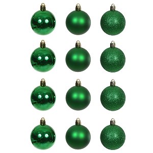 CJ 12 BOLAS MISTAS NATALINAS COM TUBO VERDE 5CM FLORARTE