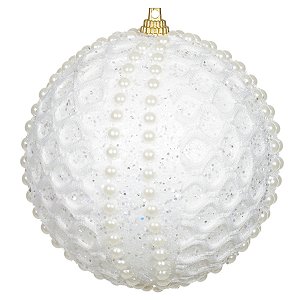 CJ 02 BOLAS NATALINAS DECORADAS PVC BRANCO 10CM FLORARTE