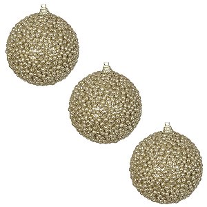 CJ 3 BOLAS NATALINAS DECORADA C/GLITTER PVC CHAMPANHE 8CM