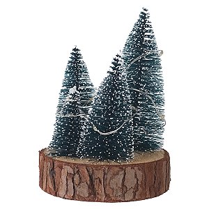 MINI ARVORE NATAL X4 VERDE E BRANCO FLOCKED COM LED 14,5CM