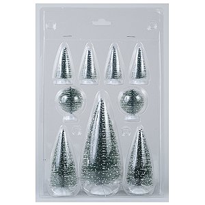 MINI ARVORES NATALINAS FLOCKED C/9 UND VERDE E BRANCO 14,5CM