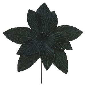 FLOR NATALINA AVELUDADO C/ GLITTER VERDE 31CM FLORARTE