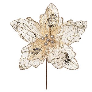 FLOR NATALINA C/ GLITTER DOURADO 28CM FLORARTE