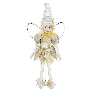 BONECA FADA NATALINA DECOR DOURADA 35CM FLORARTE