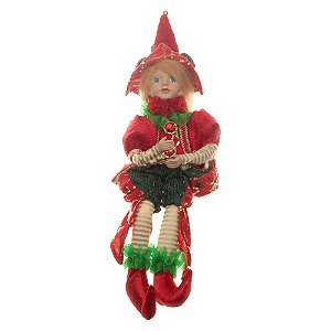BONECO NATALINO PIERROT COM MUSICA VERMELHO E VERDE 42,5CM
