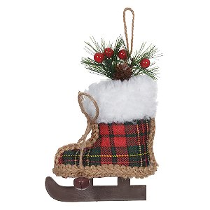 ENFEITE NATALINO PATINS PARA PENDURAR VERMELHO 15CM FLORARTE