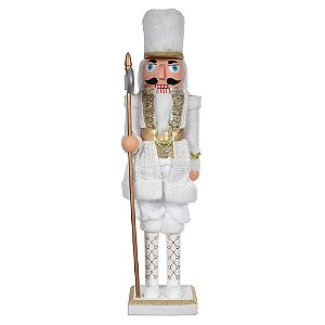 BONECO NATALINO QUEBRA NOZES EM PE 60CM BRANCO E DOURADO