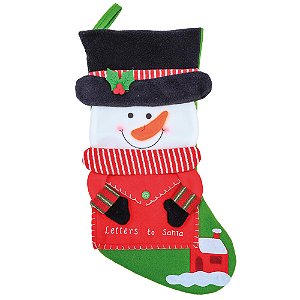 BOTA MEIA NATALINA DECORATIVA BONECO DE NEVE 50cm