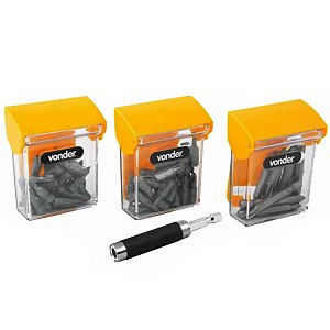 JOGO DE BITS/PONTEIRAS 61 PÇS ENCAIXE SEXTAVADO 1/4" VONDER