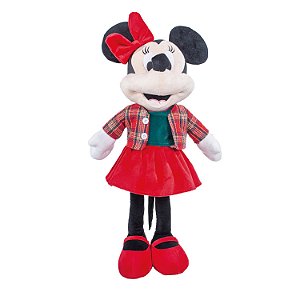 MINNIE NATAL EM PE C/CASACO XADREZ E LACO VRM DISNEY 60CM