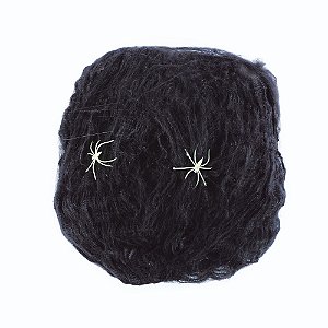ENFEITE DECORATIVO TEIA PRETA 18G COM 2 ARANHAS HALLOWEEN