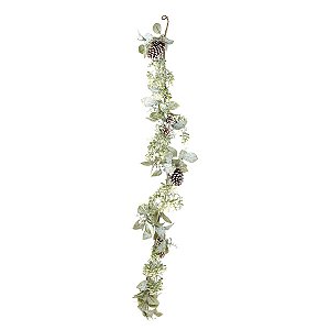 FESTAO NATALINO COM FOLHAS E PINHAS VRD/BCO/MRR 153cm