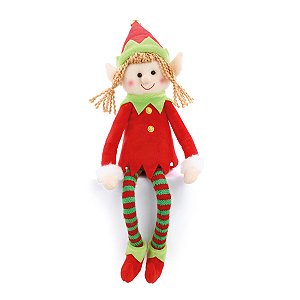 ENFEITE NATALIN MENINA ELFO COM PERNAS LONGAS 35cm