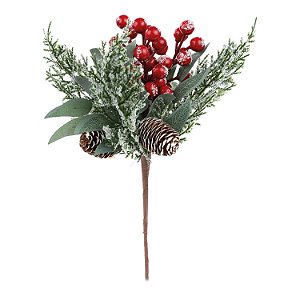 GALHO MEDIO NATALINO NEVADO COM PINHAS E BERRIES 35CM