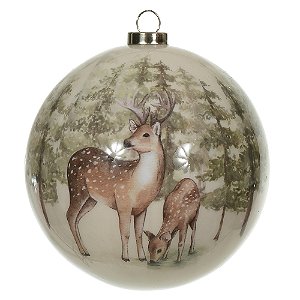 BOLA DECORADA RUSTICA BEGE COM RENAS 8CM FLORARTE 1UN