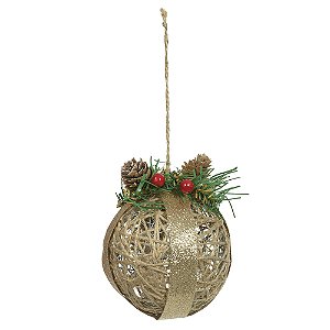 BOLA NATALINA DECORADA C/PINHA DOURADO E BEGE 10CM FLORARTE